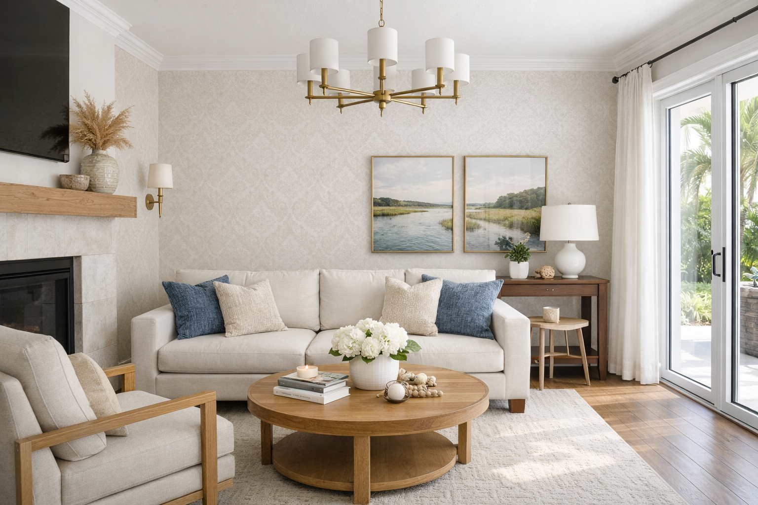 2 Joes Careful Painting - Professional wallpaper installation in Jacksonville, FL - Modern living room with elegant wallpaper